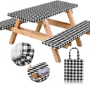 RNOONY Vinyl Fitted Picnic Table Cover with Bench Covers and Bag, 6ft Outdoor Waterproof Windproof Tablecloth with Elastic Edges. Camping RV Gear Campers Must Have 72x30 Inches 4 Pcs Set (Black)