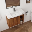28" Bathroom Vanity with Ceramic Sink, 28 Inch Modern Floating Single Sink Bathroom Vanity Combo, Brown Wall Mounted Cabinet Set for Small Space