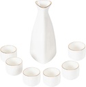 Ceramic Sake Cups Japanese Sake Set Hot and Cold Sake Container Liquor Dispenser Japanese Style Sake Stoneware Sake Drinking Set (White)