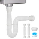 1-1/2" & 1-1/4" P-trap with Adapter, Flexible Sink Drain Pipe, Adjustable P Trap for Bathroom Sink Drain Kit, Kitchen Garbage Disposal, White-2Pack
