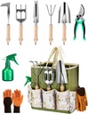 9-Piece Premium Gardening Tool Set for Women - Heavy Duty Stainless Steel Rust-Proof Tools with Fashion Storage Tote | Perfect Gardening Gifts for Mom, Mother's Day, Birthday & Outdoor (Green)