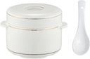 1000ML White Ceramic Stew Pot with Double Lid Spoon Food Serving Bowl Kitchen Steaming Bowl Home Stockpot Steam Soup Bowl Steaming Cup for Home Kitchen Cereal Containers (XL)