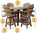 DutchCrafters Recycled Poly Round Balcony Dining Set, Table with 4 Chairs, Bar Height, Swivel Chairs, 5 Piece Patio Furniture Set, Amish Made in USA, Two-Toned Colors (Weatherwood & Brown)