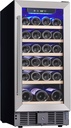 15 Inch Wine Cooler Refrigerator Under Counter, 30 Bottles Single Door Freestanding Wine Fridge With 40～60°F Digital Temperature Control Compressor and Safety Lock, Removable Shelves,3.6 Cubic Feet