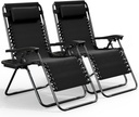 Nestl Zero Gravity Chairs Set of 2, Patio Lounge Chair Outdoor with Pillows & Cup Holder Trays, Adjustable Steel Mesh Reclining Camping Chair, Folding Patio Lawn Chair for Deck, Beach, Yard - Black