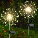 Solar Garden Lights Outdoor, 2 Pack 120 LED Twinkling Firework Lights Decorative with 2 Modes, Outdoor Waterproof Solar Starburst Light for Outside Yard Pathway Garden Decor, Warm White