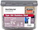Simpson Strong-Tie S3SND1 Ring-Shank Wood Siding Nail, 1-1/4 Inch x 0.083 Inch 14 Gauge, Full Round Head, Diamond Point, Type 304 Stainless Steel (Pack of 120)