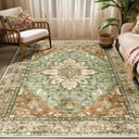 Area Rugs 5'x7' Washable Non-Slip, Floral Vintage Distress Print Pattern Medallion Carpet for Living Room Bedroom Dining Room, Brick Red Rust Neutral Brown Burnt Orange Green