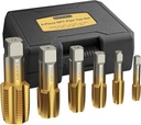 AMTOVL NPT Pipe Tap Set - 6-Piece, 1/8'', 1/4'', 3/8'', 1/2'', 3/4'', 1'' NPT Tap Set, GCr15 Steel Threading Plumbing Tap Set for Plumbers Clean and Re-thread Damaged DIY or Jam Pipe Threads