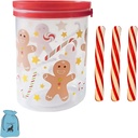 EB (1) Clear Printed Plastic Christmas Bucket with Handle for Cookies Candies Treats Food Storage Holiday Jar Home Kitchen Organizer Gift Set & (3) Bag of Mini Peppermint Sticks (Design May Vary)