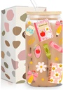 Teacher Appreciation Gifts, Teacher's day Birthday Graduation Retirement Gifts for Women, School Composition Book Iced Coffee Cup, 16 oz Coffee Glass Cup with Lid Straw