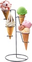 Doefo Metal Ice Cream Cone Holder Stand, 4-Holes Black Iron Waffle Cone Holder, Decorative Catering Displays Stable Food Holders for Picnics, Camping, , Canteen