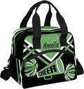 Custom Lunch Bag With Name for Women, Green Black Glitter Bling Cheerleader Personalized Insulated Box Food Tote Container for Work Picnic Hiking Daytrip