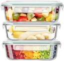 Airtight Glass Food Storage Containers with Lids (3-pack 106oz), Glass Lunch Box, Leak-proof, BPA-Free, Microwave, Oven, Freezer, Dishwasher - FREE 6 Plastic Containers with Purchase