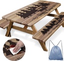 Picnic Table Cover with Bench Covers Elastic Edges, Wooden Camper Fitted Table Cover, Outdoor Patio Camping Essentials 72 Inch 3PCS, Waterproof Camping Fitted Tablecloth with Drawstring Bag