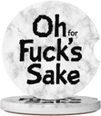 Oh for Fuck'S Sake 2 PC -2.56 in Ceramic Car Coasters for Cup Holders,with Cork Base and Finger Notch,Cute Cars Accessory for Women