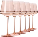Blush Pink Wine Glasses Set of 6-16 OZ, Unfading Color, Hand-blown Crystal Colored Wine Glasses - Wedding Engagement Anniversary Houswarming Gifts for Couple, Gifts for Wine Lovers