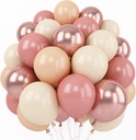 Retro Blush Pink Balloons, 60 Packs 12 Inch Dusty Pink Metallic Chrome Rose Gold White Sand Nude Balloons for Bridal Shower Pumpkin Baby Shower Girls Boho Birthday Wedding Decorations Supplies