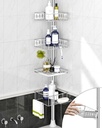 SElRIONE Corner Shower Caddy Tension Pole, Quick Setup, Rust-Free Bathroom Shower Organizer Corner for Bathtub Shampoo Storage, 4-Tier Adjustable Shelf, Drill Free, Fits 34 to 116 Inch Height