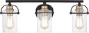 Quoizel Emerson Bath Vanity Lights, 24 Inch 3-Light Matte Black Bathroom Lighting Fixtures Over Mirror, Clear Glass Shades, Transitional Wall Mount Light for Bathroom