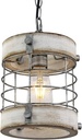 Retro Industrial Metal and Wood Chandelier 1-Light Round Cage Pendant Light Fixture for Kitchen Island Foyer Hallway Bar Dining Room Restaurant, D 7.9" x H 8.7" (White)