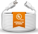 Outdoor Extension Cord Waterproof 10 Ft, White, Indoor, Outdoor Power Cord, Heavy Duty 16/3, Single Outlet, UL Listed, 3-Prong, Grounded Outlet, Extension Wire.