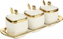 3 pack Ceramic Sugar Bowls Set-Marble Porcelain Spice Jars Storage Containers Condiment Jar Spice Container with Spoons and Lids for Home and Kitchen (White)