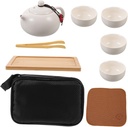 Portable Ceramic Tea Set Travel Kung Fu Teapot Set with Tea Cups Tray and Carry Bag Outdoor Picnics Camping and Gifting