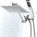 G-Promise All Metal 8 Inch Dual Square Shower Head with Handheld Spray Combo, Rain Shower Head, Adjustable Extension Arm, Smooth 3-Way Diverter, 71 Inch Extra Long Hose - A Bathroom Upgrade (Chrome)