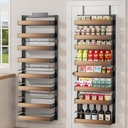 8 Tier Over The Door Pantry Organizer, 2 IN 1 Wall Mount or Hanging Spice Rack Seasoning Shelves with Adjustable Basket, Back of Door Organizer and Storage for Kitchen Cabinet and Room Closet