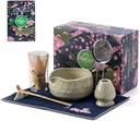 Matcha Whisk Set, Ceramic Matcha Kit Set Includes Matcha Bowl, Matcha Whisk and Holder, Bamboo Scoop, Scoop Rest, Sifter and Tea Towel - 7 Pcs Matcha Kit for Matcha Lovers (Mottled Green)