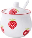 Mathew Hand-painted Strawberry Ceramic Seasoning Jar Condiment Pot Sugar Bowl with Lid and Spoon
