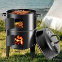 17-Inch Vertical 17-Inch 3-in-1 Charcoal BBQ Smoker, Heavy-Duty Portable Outdoor Grill with Built-in Thermometer, Dual Air Vents, and Multi-Level Cooking for Camping & Backyard Parties