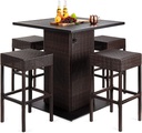 Best Choice Products 5-Piece Outdoor Wicker Bar Table Set for Patio, Poolside, Backyard w/Built-in Bottle Opener, Hidden Storage Shelf, Metal Tabletop, 4 Stools - Brown