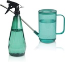 T4U 1L Watering Can Long Spout Plastic, Stainless Steel Spout Water Can with Fine Mist Spray Bottle for Indoor Outdoor Use, Modern Water Sprayer Bottle with Handle for Gardening and Cleaning (Green)
