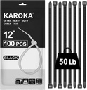 Zip Ties 12 inch (100 Pack), Black, 50 lb, UV Resistant Cable Ties for indoor and outdoor use, by Karoka