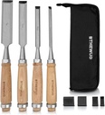 Wood Chisel Set – set of 4 Woodworking Chisels w/CR-V Steel Blades, Zipper Bag - Anti-Rust Coating Wood Chisels for Woodworking - Lightweight & Durable Carpenter Tools for Woodworking
