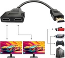 HDMI Splitter Cables Male 1080P to Dual Female 1 to 2 Way HDMI Splitter Adapter Cable for HDTV HD, LED, LCD, TV, Mirror Only Support Two The Same Size TVs at The Same Time 30cm