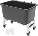 Freestanding Commercial Floor Mop Sink with Rollers, Mop Buckets with Drain Botton, Plastic Service Basin for Laundry Room, Kitchen, Bathroom, Garage (Black, 23.62x15.75x19.88Inch)