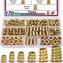 Taiss 170PCS Threaded Inserts Nuts,6 Sizes Wood Threaded Insert Kit,Furniture Screw in Nut Wood Inserts M4/M5/M6/M8 Threaded Inserts for Wood,Hex Socket Drive Screw Inserts for Wood Furniture,Cabinet