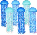 10" Blue Hanging Jellyfish Paper Lanterns - Under the Sea Party & Mermaid Birthday Decorations, Baby Shower, Nautical Events, Ocean Theme Classroom & Beach Room Decor (Set of 6)