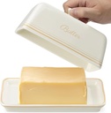 Navaris Butter Dish with Lid - Stoneware Holder Container with Cover - Holds 250g of Butter (5.3oz) - Safe for Microwave Freezer Oven Dishwasher - Cream White