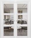SARTODOORS Interior Solid French Double Doors 64 x 80 inches Clear Glass | Lucia 2555 Matte White Wood Panel Frame Trims Closet Bedroom Sturdy