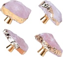Rose Quartz Drawer Cabinet Knobs Pink Crystal Stone Knobs Handles Gold Plated Gemstone Cupboard Pulls Decorative for Home Office 4 Pack