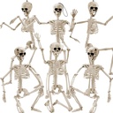 6 Pcs Halloween Skeleton Decorations, 16" Full Body Posable Skeletons Realistic Human Bones with Movable Joints for Party Lawn Haunted House Graveyard Props Indoor Outdoor Halloween Decor
