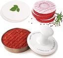 Meykers Burger Press 5" Hamburger Press Patty Maker | Patty Press Burger Mold Ring | with 100 Patty Papers | Porcelain Smasher Stainless Steel Shaper Smash for Meat Beyond Veggie Turkey Vegan Beef
