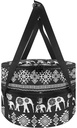 Black White Aztec Tribal Elephant Large Insulated Round Casserole Carriers Pie Carrier with Lid Cake and Cheesecake Carrier for Transport Thermal Bag for Potluck Party Picnics