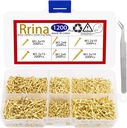 1200Pcs Small Tiny Nails Carbon Steel Brass Plated for Wooden DIY Micro Mini Nails M1.2/1.5 Assortment Kit 6 Sizes
