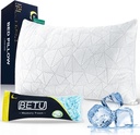 BETU Cooling Pillow Queen Size, Shredded Memory Foam Cool Pillow for Hot Sleepers, Adjustable Firm Soft Support Bed Pillows Perfect for Back Neck Pain and Side Sleeping with Pillow Case Cover, White