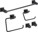 KIBI Cube Bathroom Hardware Set, 5-Piece Accessories Set | 18" Towel Bar, Towel Ring, Toilet Paper Holder, 2 Robe Hooks | Solid Brass Wall Mounted Bathroom Fixtures | Matte Black, C-KBA15-5-4